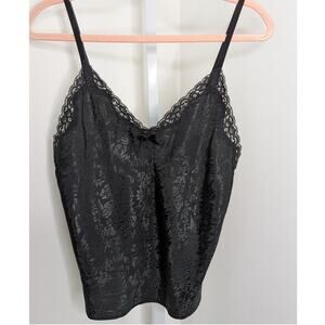 Vintage Floral Jacquard Black Satin Cami